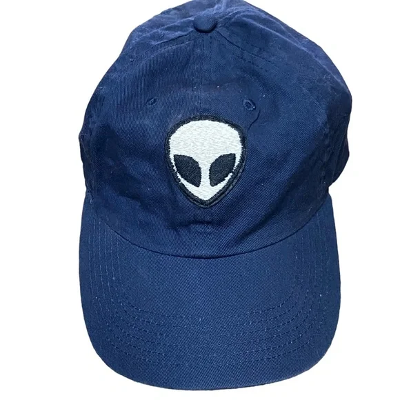 Newhattan Alien Head Strapback Baseball Cap Hat Adult Navy Blue Embroidered Hat Newhattan Alien Head Strapback Baseball Cap Hat Adult Navy  main image 4